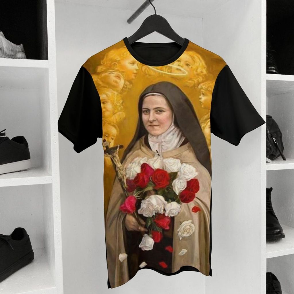 Camiseta T-Shirt Blusa Básica Casual Religiosa Fé Santo Malha Fria Sublimada Santa Terezinha