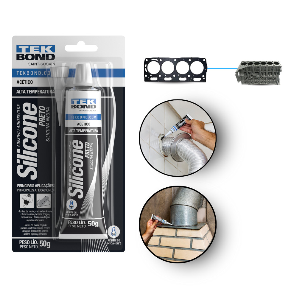 Cola Silicone Preto Alta Temperatura Tekbond 50g Automotivo em Oferta na Shopee