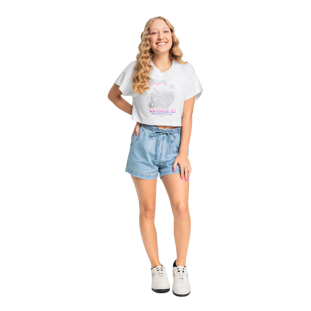 Blusa em Algodão Juvenil Manga Curta Gloss em Oferta na Shopee
