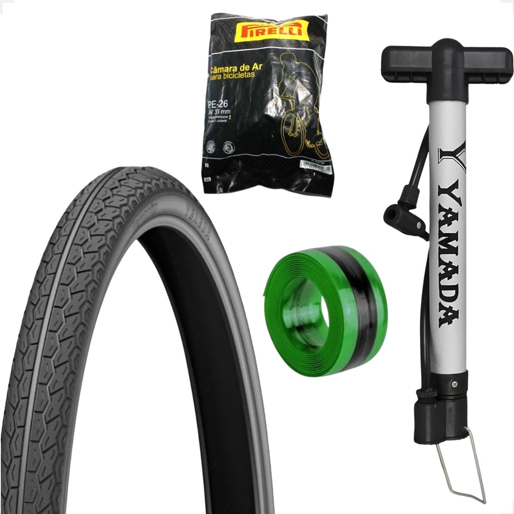 Pneu bicicleta Levorin Vereda aro 26 x 1.1 / 2x2 + camara pirelli + Bomba Shiver + Fita anti furo