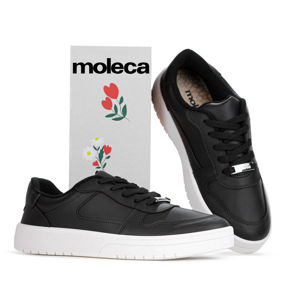 Tênis Moleca Napa Sardenha Recortes Preto - Feminino