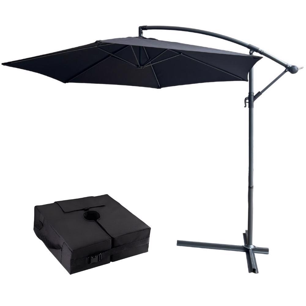 Ombrellone Suspenso 3M Preto com Bolsa para Areia Base de Ombrellone 35Kg IMPORTWAY