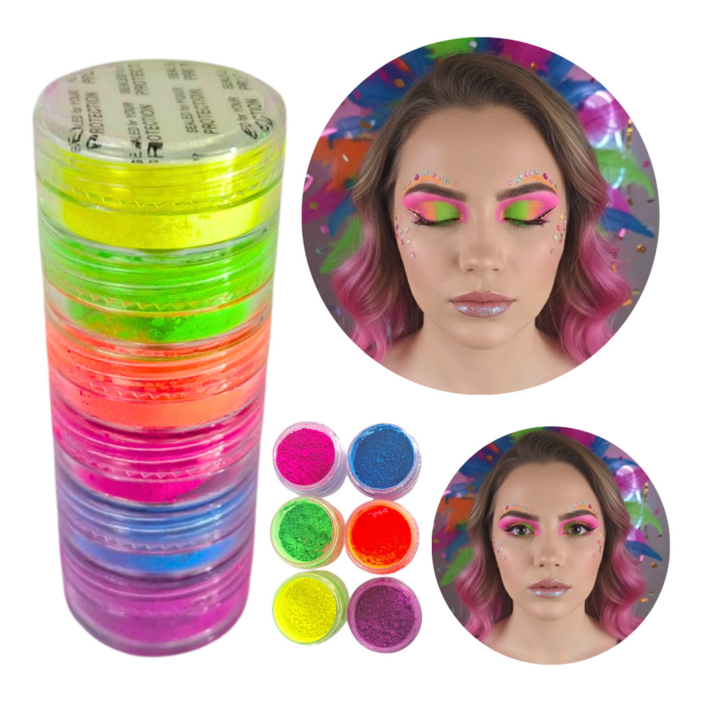 Maquiagem Neon Facial Color Make Pó Neon Com 6 Cores
