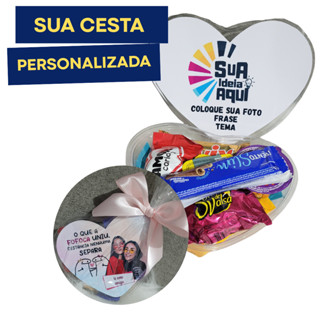 Cesta de Chocolates Personalizada com a sua Foto Frase e Ideia - Presente Lembrancinha Personalizada em Oferta na Shopee