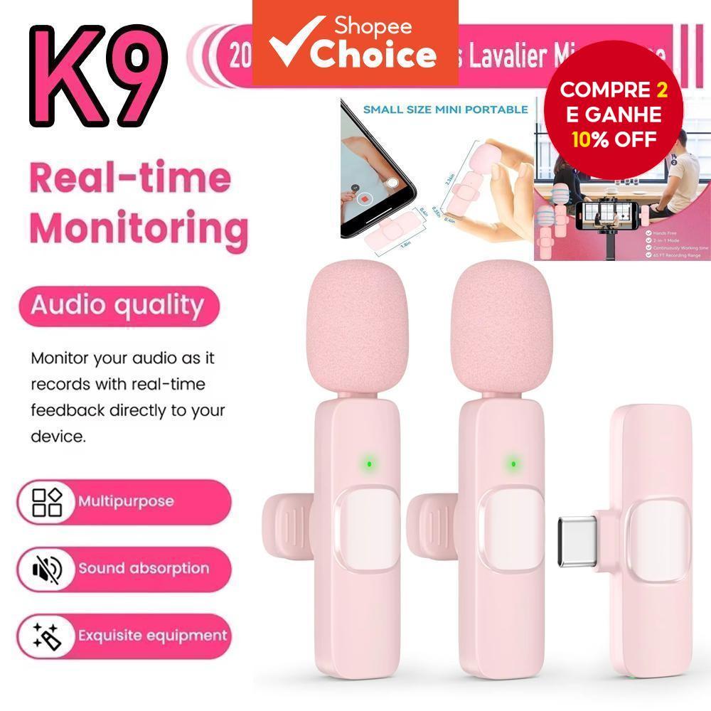 Microfone Sem Fio K9, Microfone de Lapela para Ensino, Mini Microfone para Vlog, Videoke e Transmissão ao Vivo em Oferta na Shopee