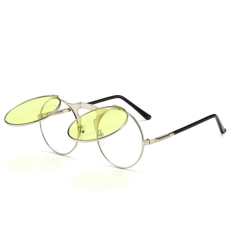 Óculos de Sol Redondos Vintage Steampunk para Homens e Mulheres, Óculos Punk de Liga Metálica, Óculos de Sol Retrô de Me