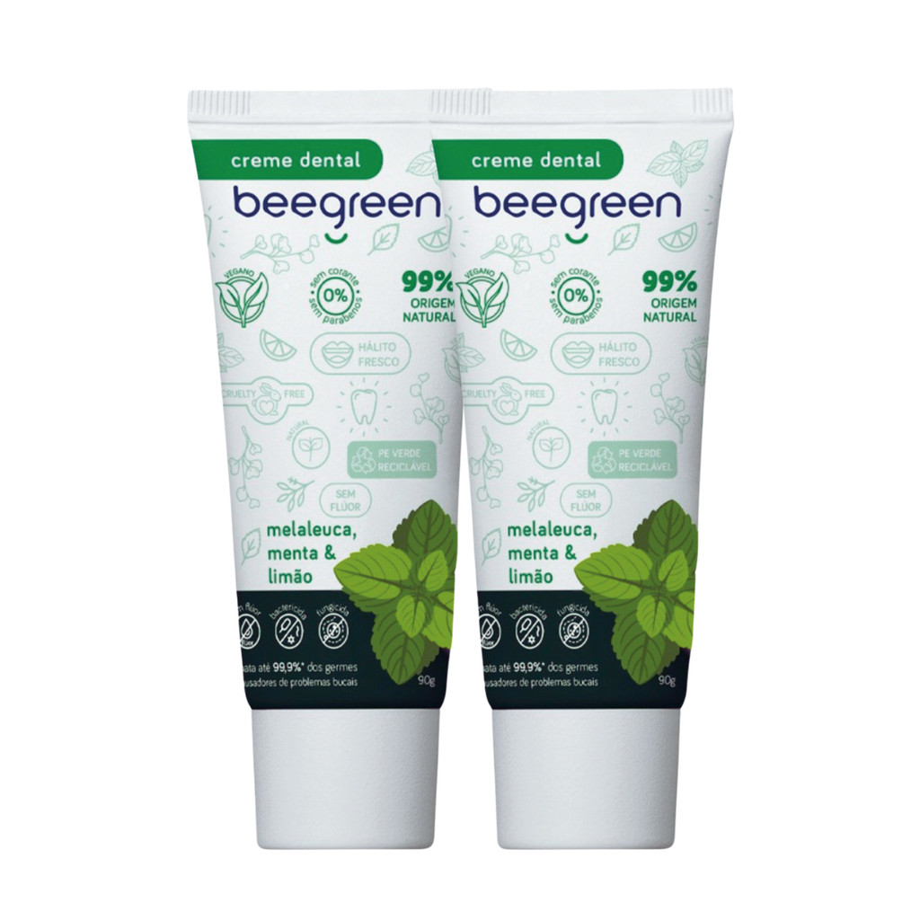 Kit 2 Creme Pasta Dental Natural Menta Melaleuca Bee Green em Oferta na Shopee