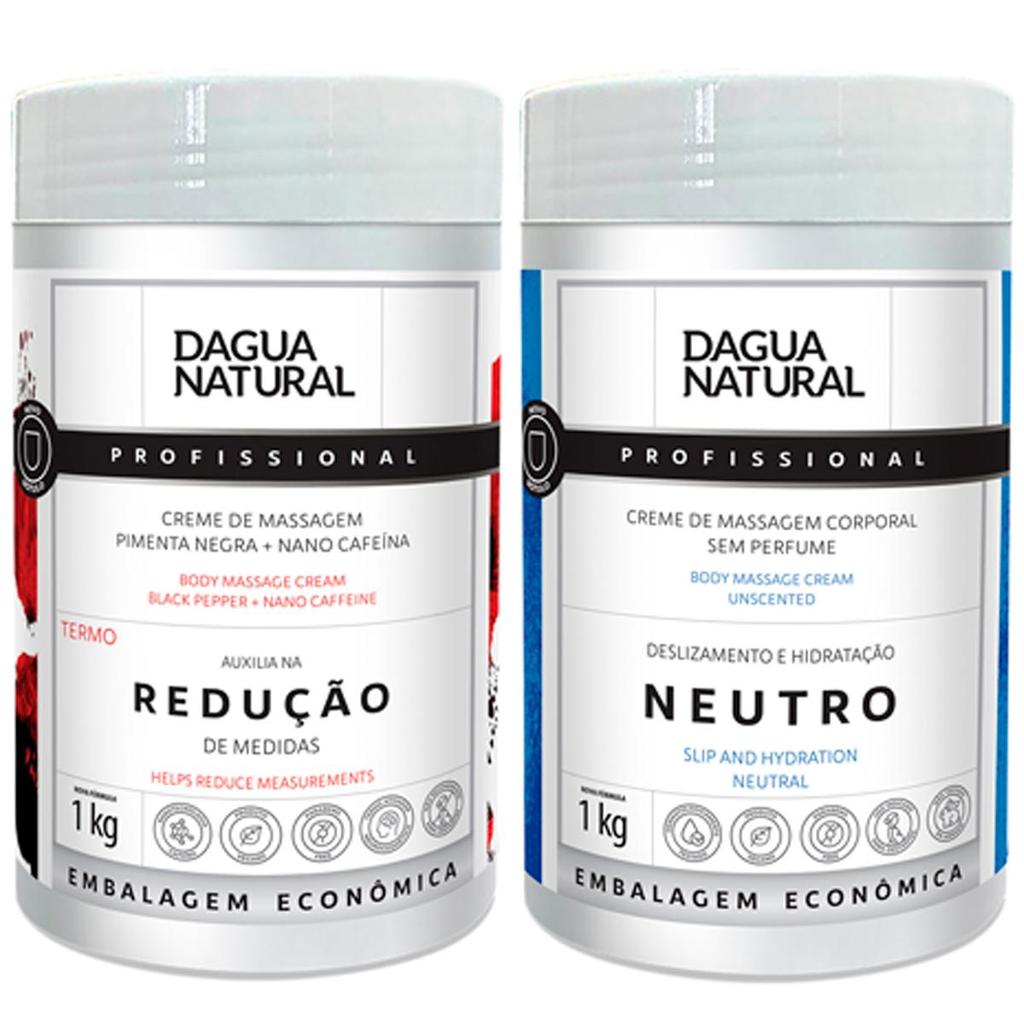 Imagem Kit Corporal Dagua Natural 1x Creme de Massagem Pimenta Negra 1kg + 1x Creme de Massagem Neutro 1kg