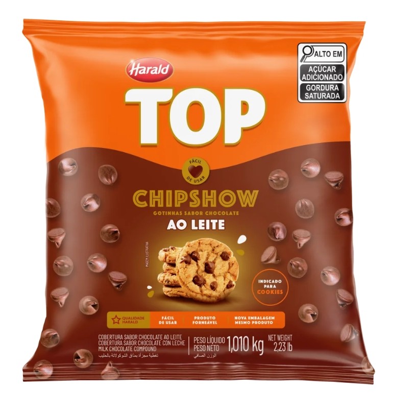 Chipshow Top Sabor Chocolate Ao Leite 1,01kg Harald Panetone Cookies