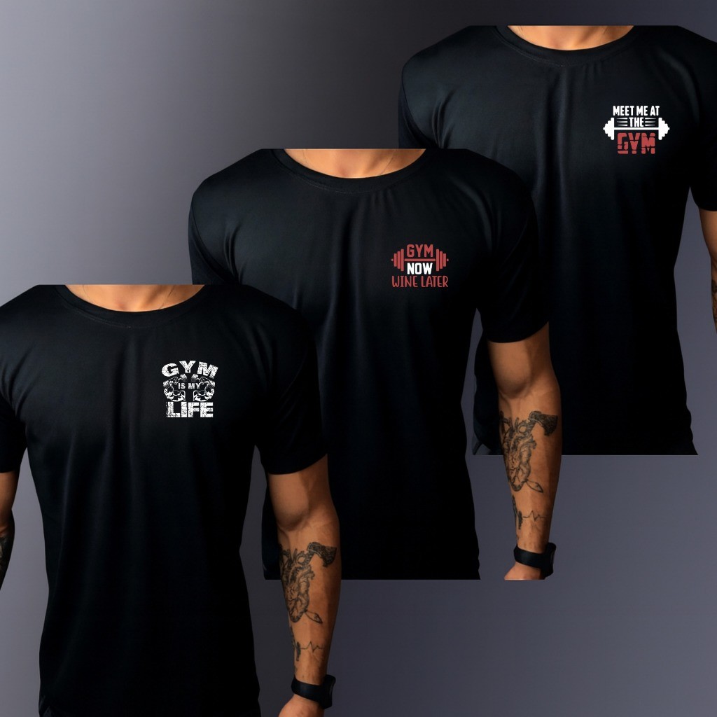 kit 3 Camisa Masculina mix GYM Estampa Camiseta Dry Fit esportiva academia Treino Corrida Compressão Camiseta Blusa
