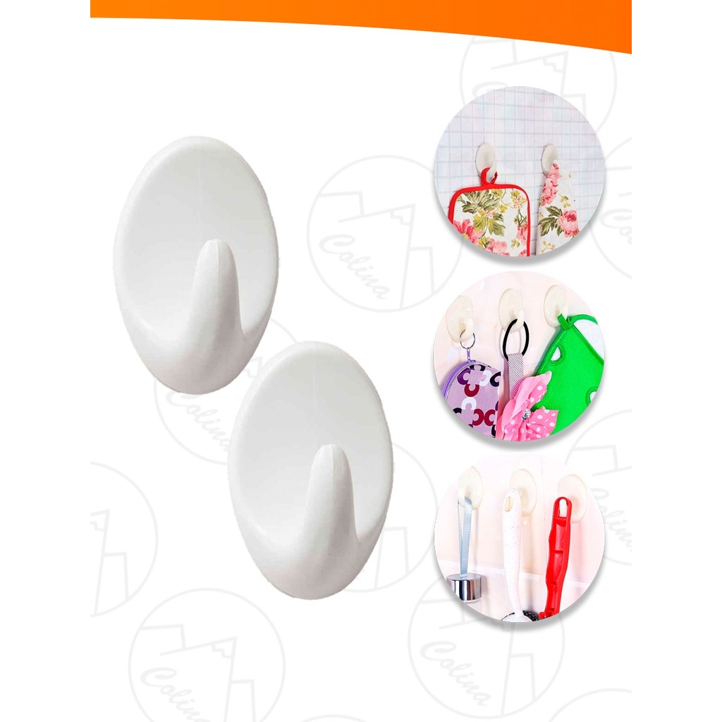 Kit 2 Ganchos Adesivos de Parede Branco Plástico Toalha Cozinha Banheiro