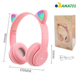 Fones de ouvido de gato com LED sem fio Bluetooth para gatinhos ming