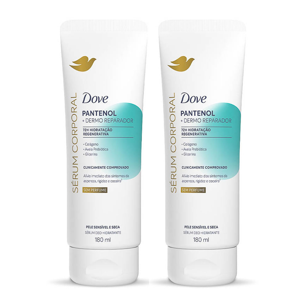 Kit 2 Dove Sérum Hidratante Corporal sem Perfume Pantenol Dermo Reparador Pele Sensível e Seca 180ml em Oferta na Shopee