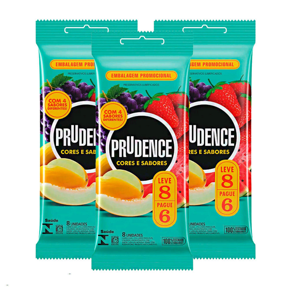 Kit 3 Preservativo Prudence Cores e Sabores Mix Leve 8 Pague 6 em Oferta na Shopee