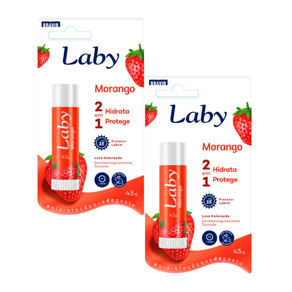 Kit 2 Protetor Solar Labial Laby FPS 15 Sabor Morango 4,5g em Oferta na Shopee
