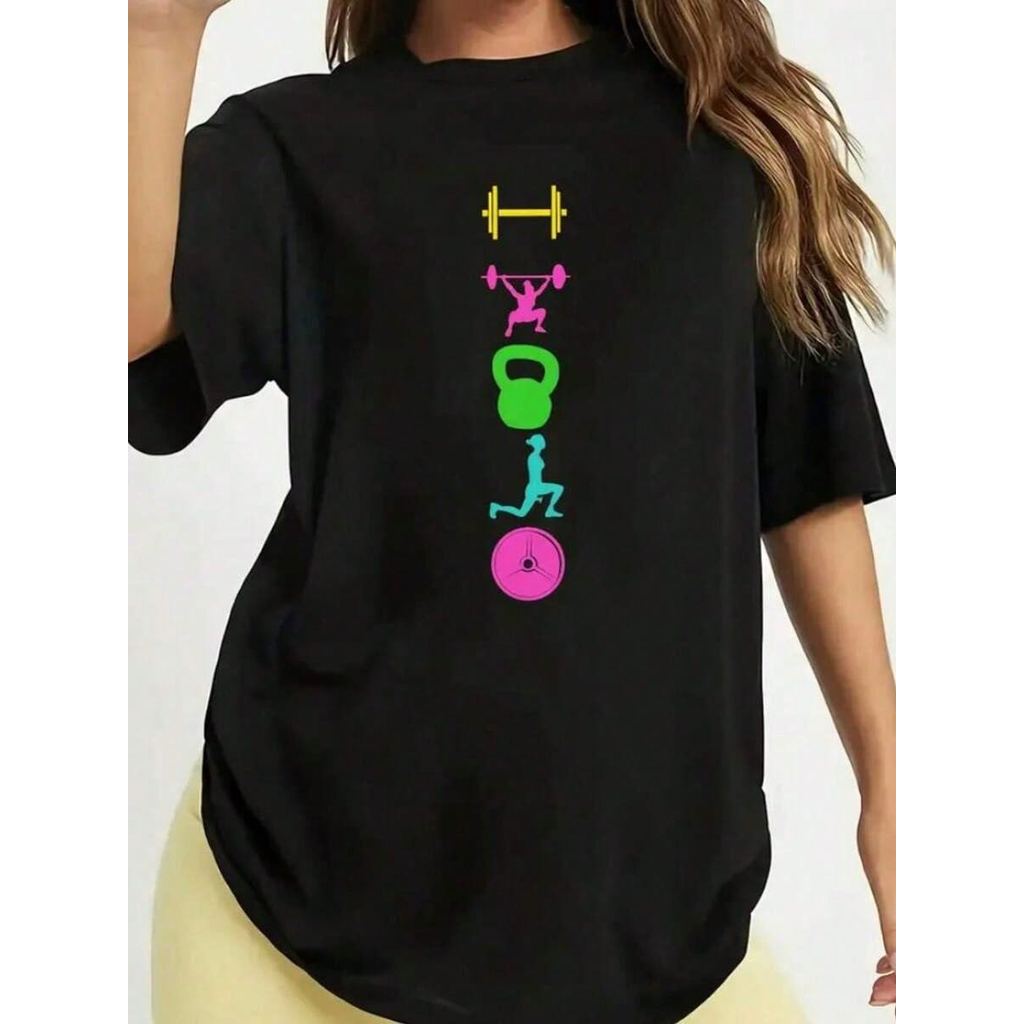 Blusa Camiseta Feminina Academia Treino Musculação Crossfit  Estampada Confortável Manga Curta Gola Redonda Lançamento