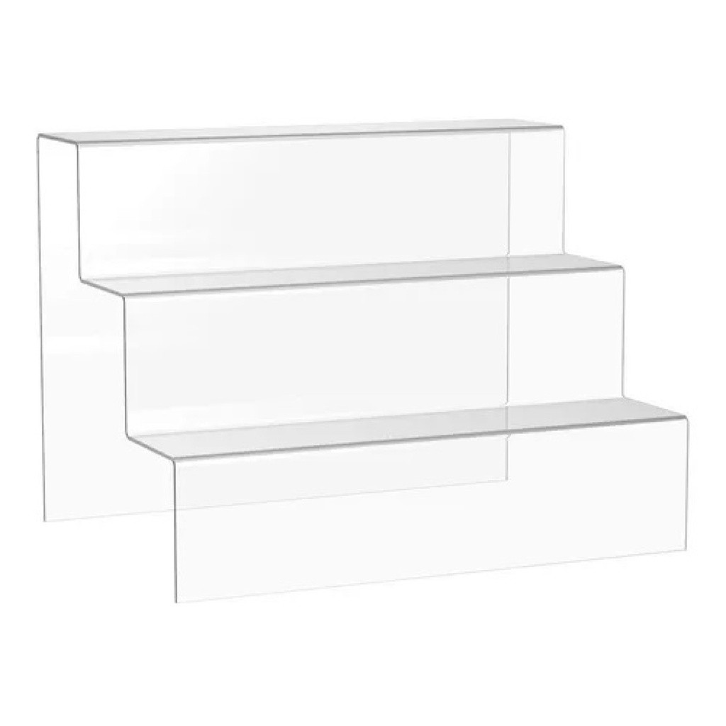 Display Escadinha Expositora Acrílico Cristal Funko Pop 3 Degraus 33x5x5cm Organizador