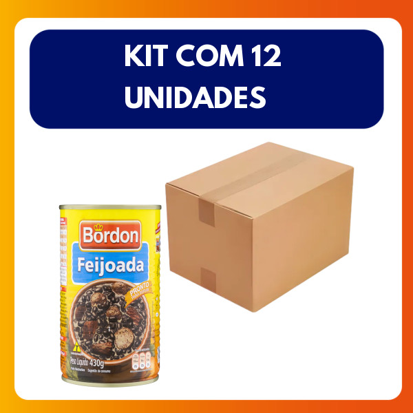 Kit com 12  Feijoada Pronta Conserva Bordon 430g Lata