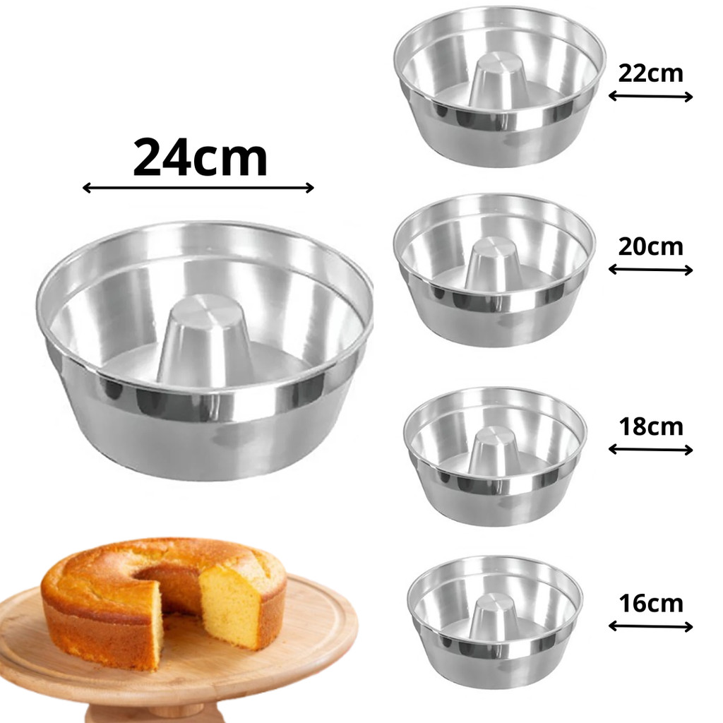 Forma de Bolo 16,18,20,22 e 24cm Com Furo Central Ideal Para Bolos Pudim em Oferta na Shopee