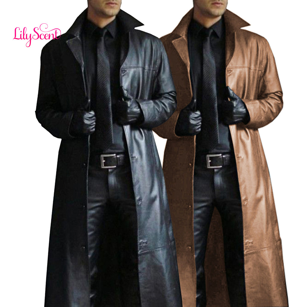 [♥ Lily] Sobretudo Masculino Cor Sólida Trespassado Outono Inverno Manga Comprida Gola Aberta Jaqueta Punk Casaco Para A