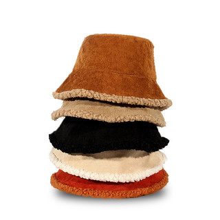Chapéu Bucket de Corduroy Reversível, Chapéu de Pescador para Outono e Inverno, Lã de Cordeiro, Boné Panamá Quente para 