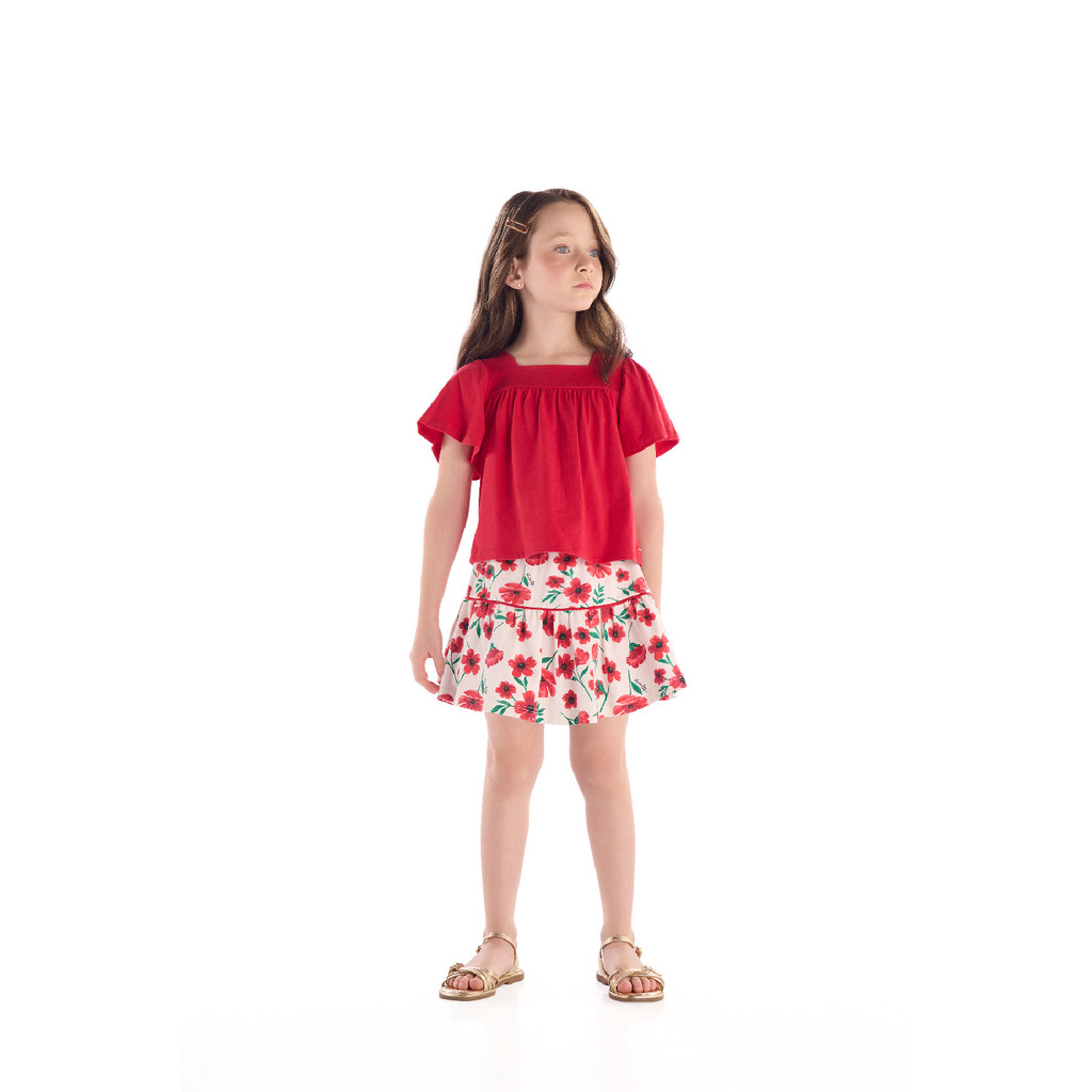 Conjunto Bata Lisa Saia Estampado Quimby