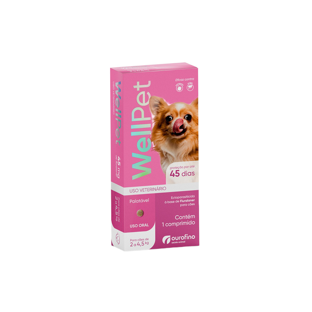 ANTIPULGAS WELLPET PARA CAES DE 2 A 4,5KG 45MG OUROFINO