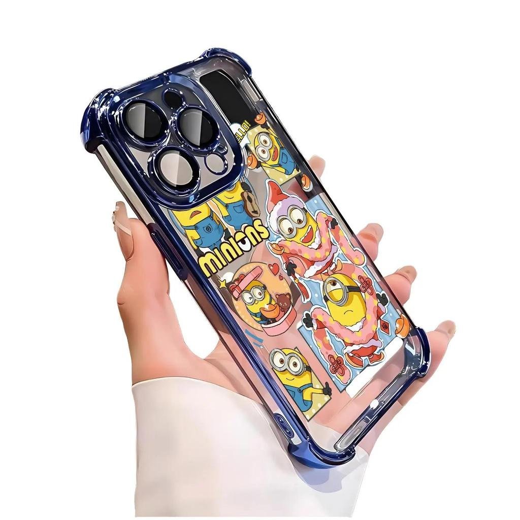 Capa de telefone, capa à prova de choque de quatro cantos, eletroplacada, design Minions Adventure, compatível com iPhon