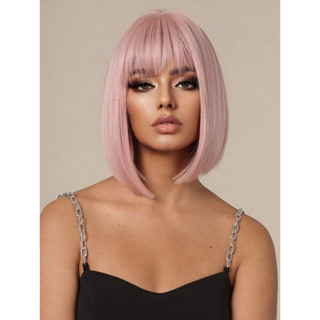 Peruca Wig Fibra Orgânica Curta Com Franja Rosa Bob TOP HAIR MAYA-97C em Oferta na Shopee