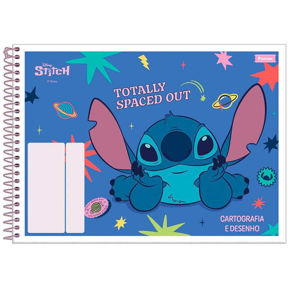 Caderno Cartografia e Desenho Grande 20x27,5cm Capa Mole Espiral 48 Folhas  Stitch Spaced Out Azul Foroni em Oferta na Shopee