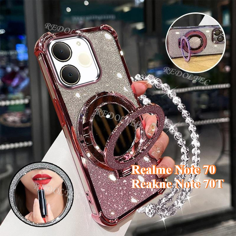 Capa ZXCA Realme Note 70 Note 70T Capa de telefone quatro cantos à prova de choque Realme Note70 T Note70T Glitter Capa