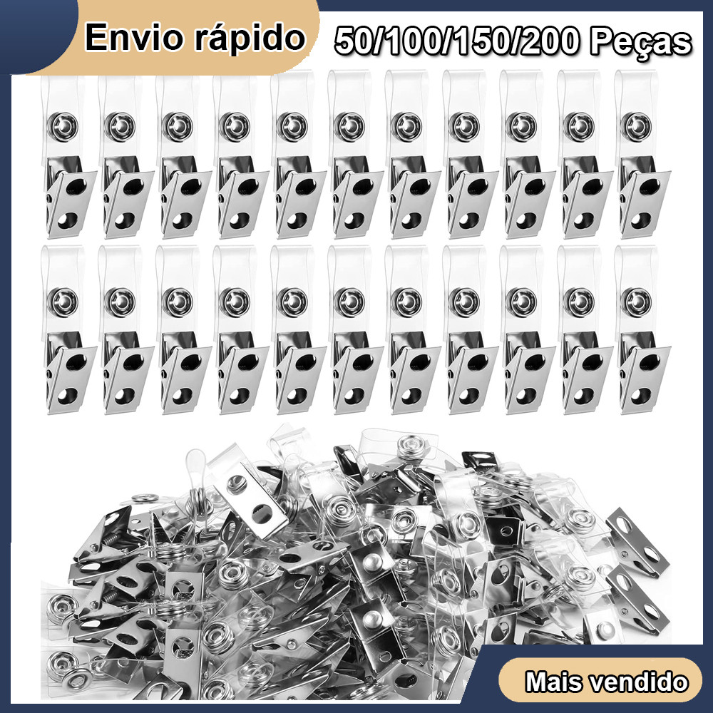 clipes de crachá de metal com tiras clipes de etiqueta de nome seguros para cartões de identificação e porta-crachás em Oferta na Shopee