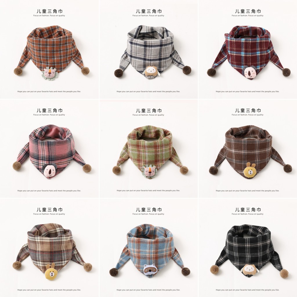 Versão coreana cachecol infantil outono inverno engrossado triângulo cachecol dupla camada xadrez pescoço capa meninos m