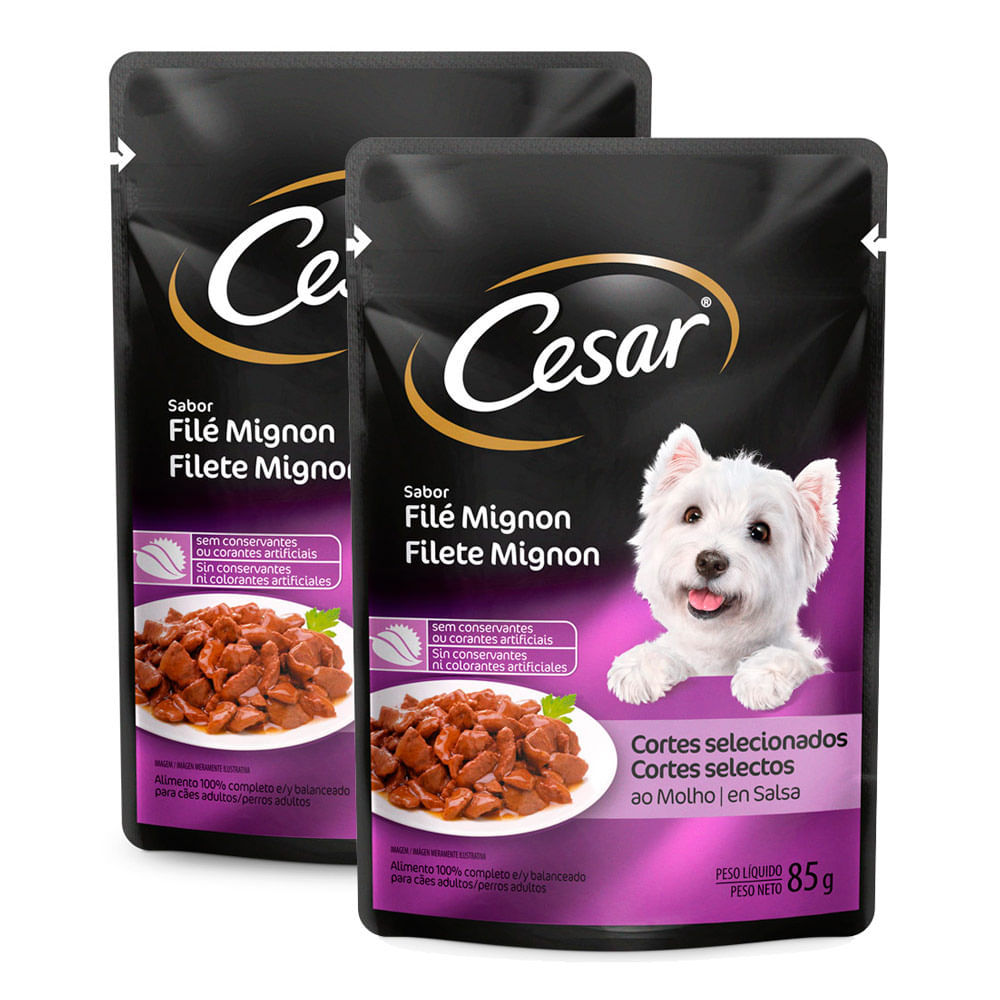 Kit 2 Ração Úmida para Cachorro Cesar Adulto Sabor Filé Mignon em Sachê 85g em Oferta na Shopee