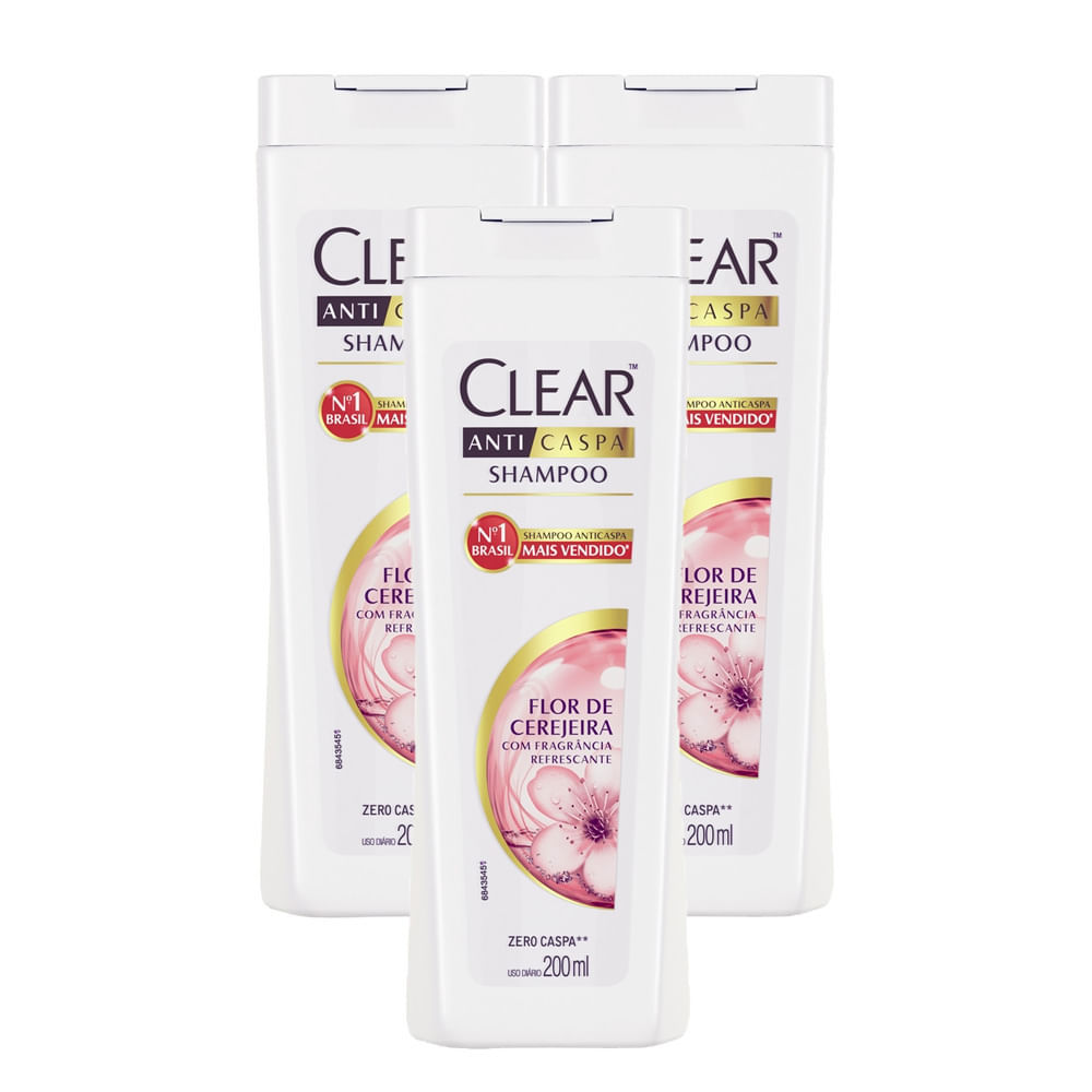 Kit 3 Shampoo Anticaspa Clear Women Flor de Cerejeira 200ml