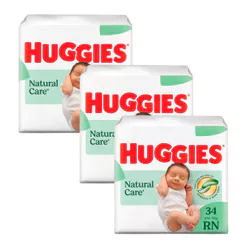 Kit 3 Fralda Premium Huggies Natural Care RN 34 Unidades