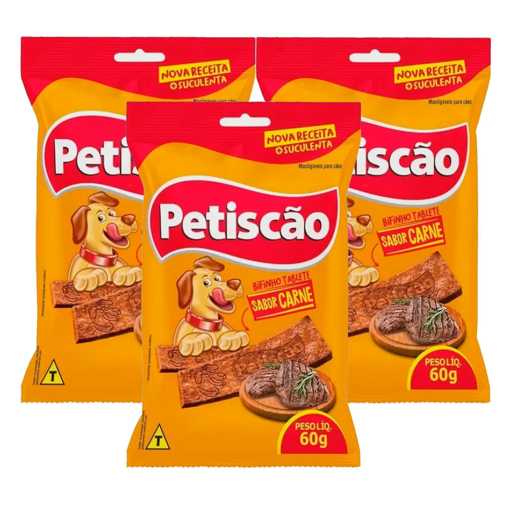 Kit 3 Bifinho Mastigável Petiscão Sabor Carne 60g em Oferta na Shopee
