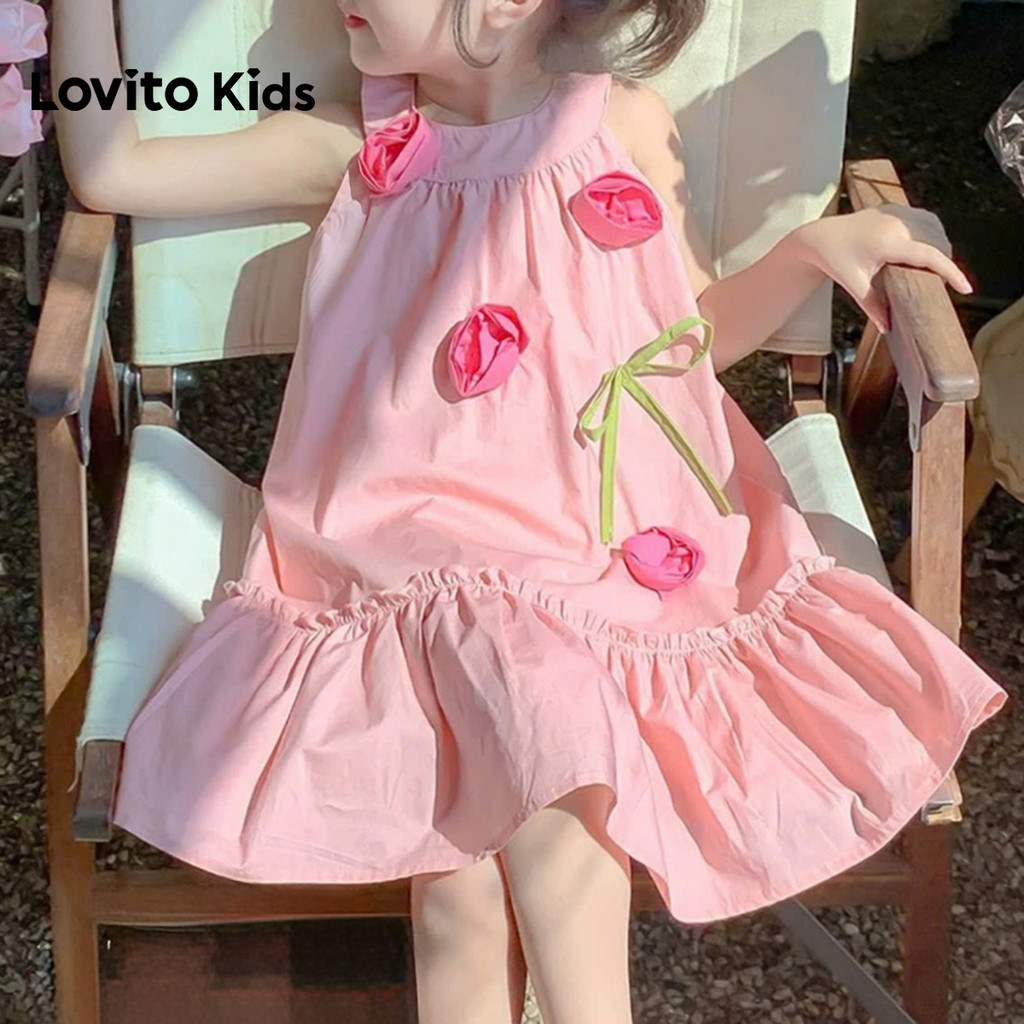 Lovito Kids Apliques de Vestido Fofo Primavera/verão Rosa Vestido para Menina LK2LD186 em Oferta na Shopee