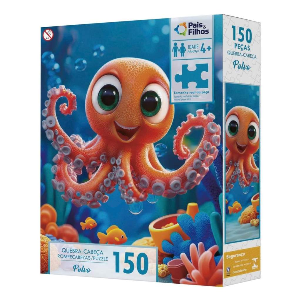 Quebra-Cabeça 150 Peças Polvo Oceano Infantil Pais e Filhos - 793009-1