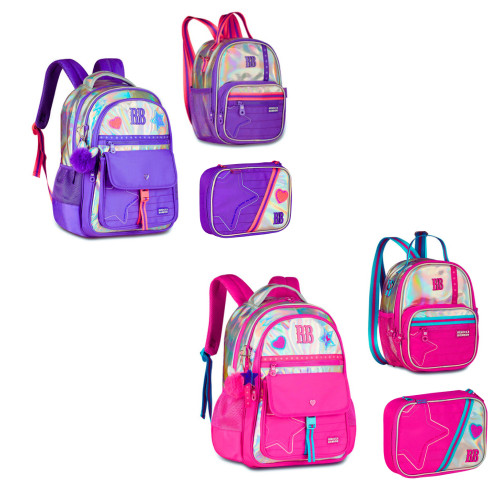 Kit Mochila de Costas Com Lancheira 2em1 e Estojo Rebecca Bonbon Shine - Clio Style