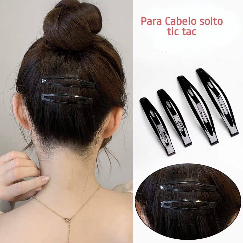 12 Unidades Presilha de Cabelo Tic Tac na cor Preta