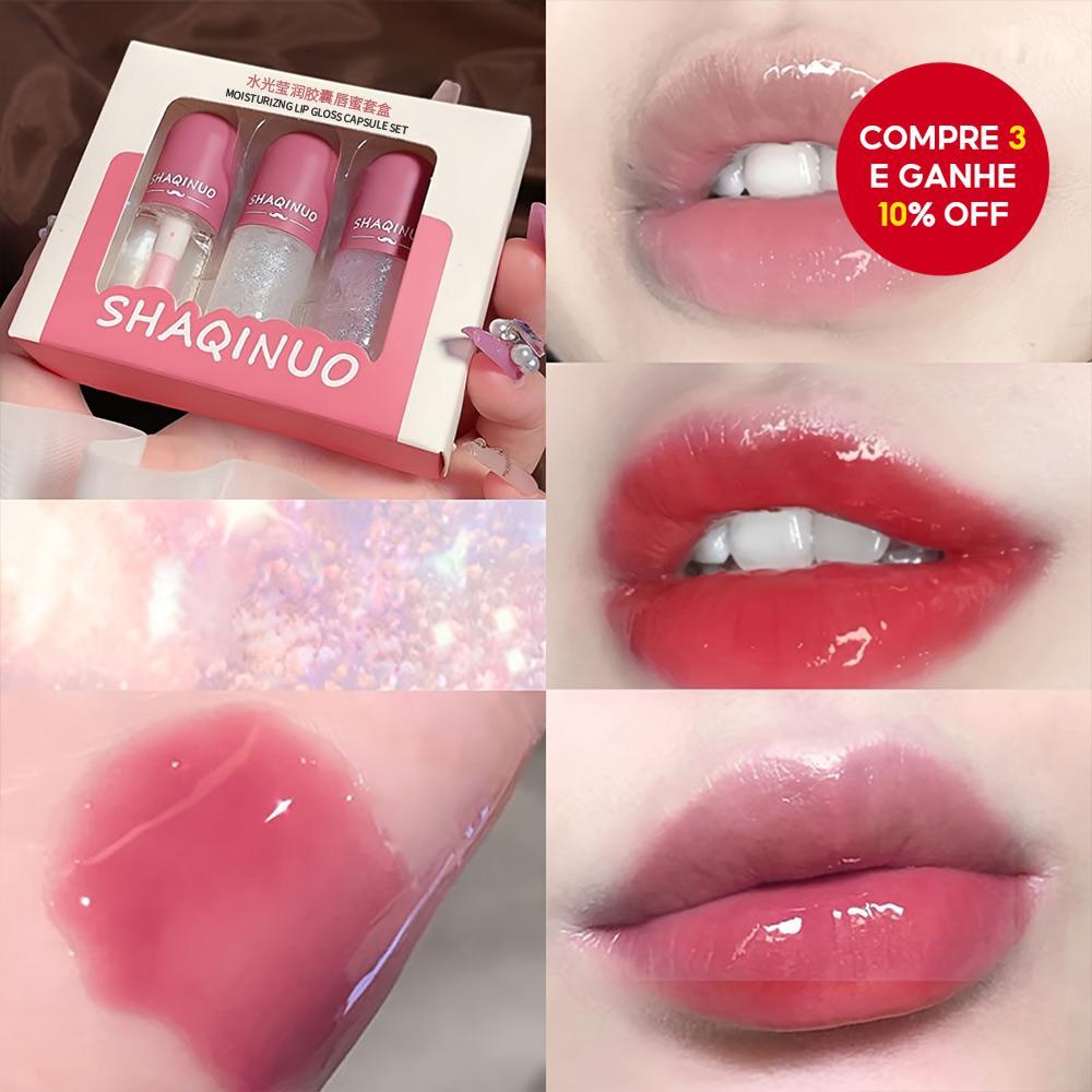 Kit De Esmalte Labial Water Glos , 3 Peças , Hidratante De Longa Duração , Bálsamo , Linha Repai r , Copo Antiaderente ,