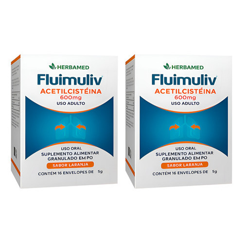 Kit 2 Fluimuliv Acetilcisteína 600mg Laranja 16 Envelopes