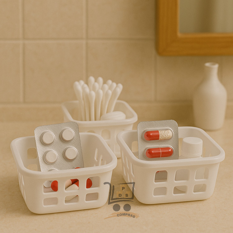 Cesto Organizador Multiuso Branco 16x12x6cm Para Banheiro Gaveta Cozinha em Oferta na Shopee