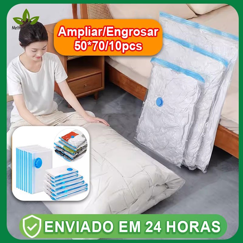 Imagem Kit 10 Saco A Vácuo Grande Organizador Edredom Coberto Mala Roupa De Cama