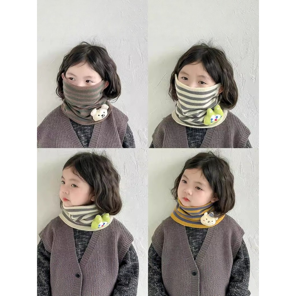 Crianças cachecol outono inverno estilo meninas listrado dos desenhos animados babador menino proteção facial bebê à pro