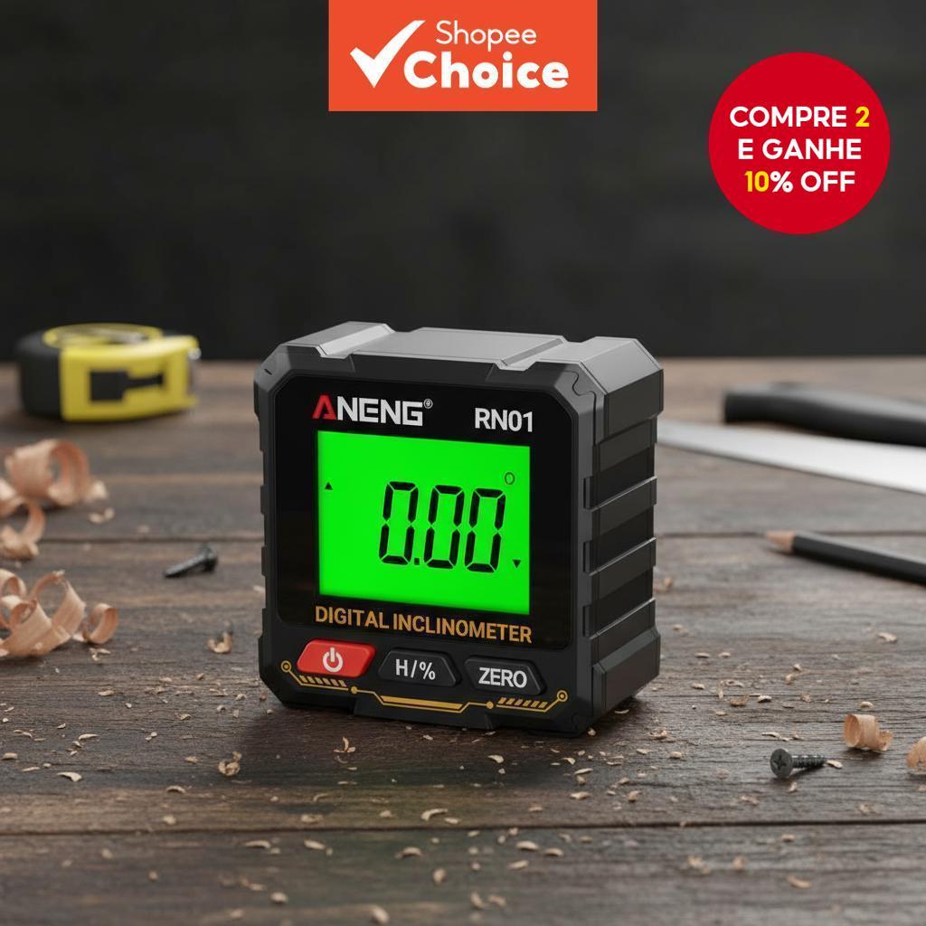 Uma Unidade ANENG RN01 Mini Goniômetro Digital 360° Medidor de Ângulo Inclinômetro Nível Testador de Inclinação Quatro