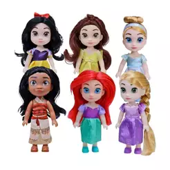 Mini Boneca Princesa Disney 15cm Ariel Bela Cinderela Branca de Neve Rapunzel Moana Brinquedo