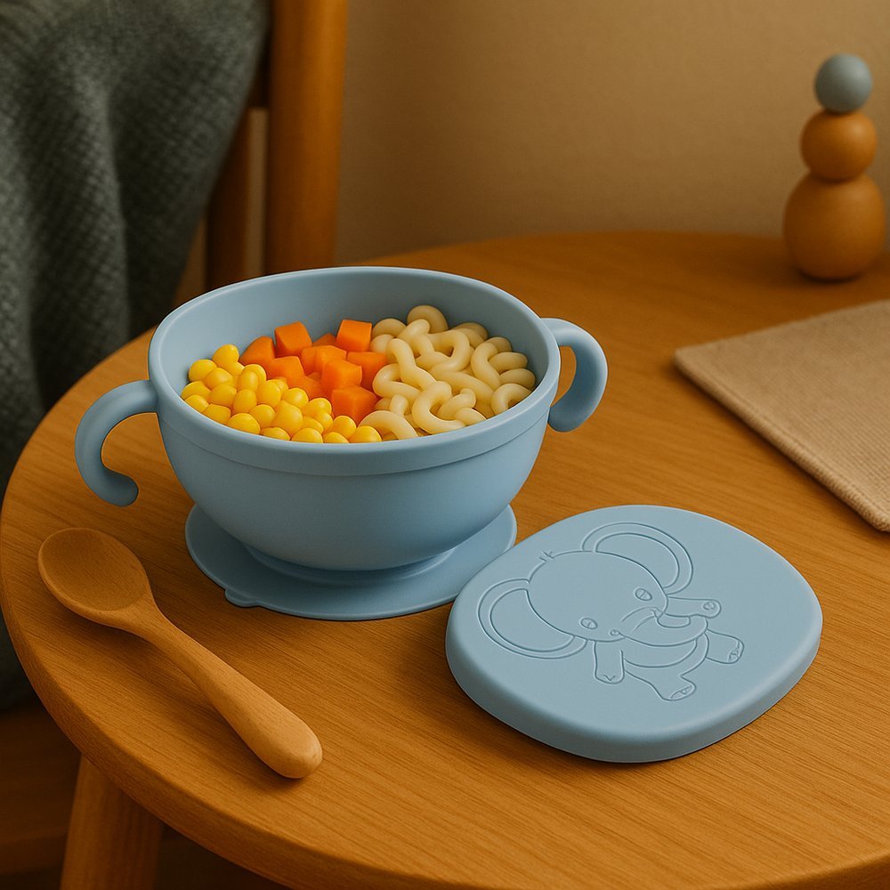 Bowl Infantil Cumbuca Kids de Plástico Com Tampa e Ventosa 450ml Elefante Lyor