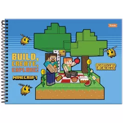 Caderno Cartografia e Desenho Grande 20x27,5cm Espiral 80 Folhas Minecraft Abelhas Foroni